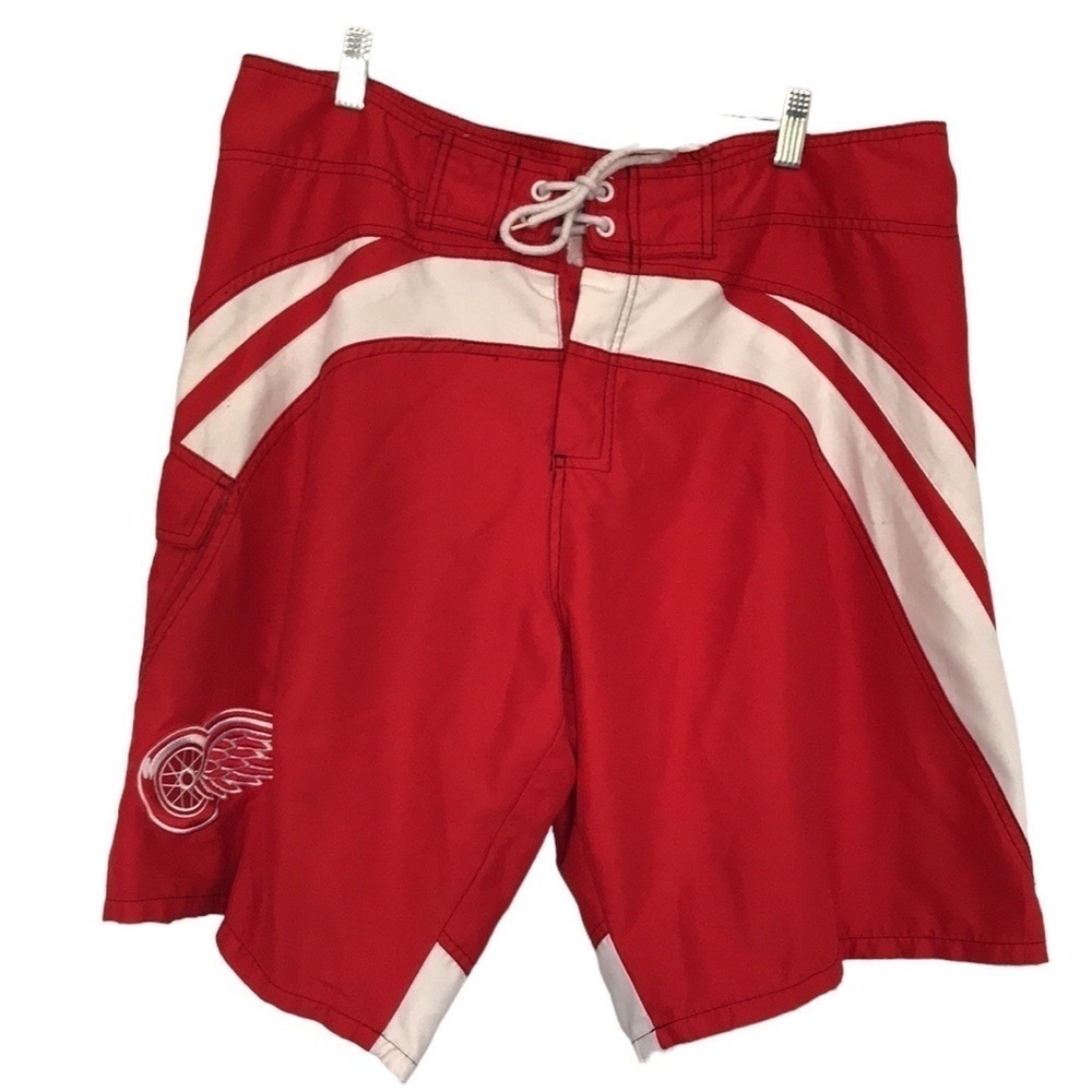 CALHOUN NHL Detroit Red Wings Swim Trunks Shorts Men's Large Embroidered